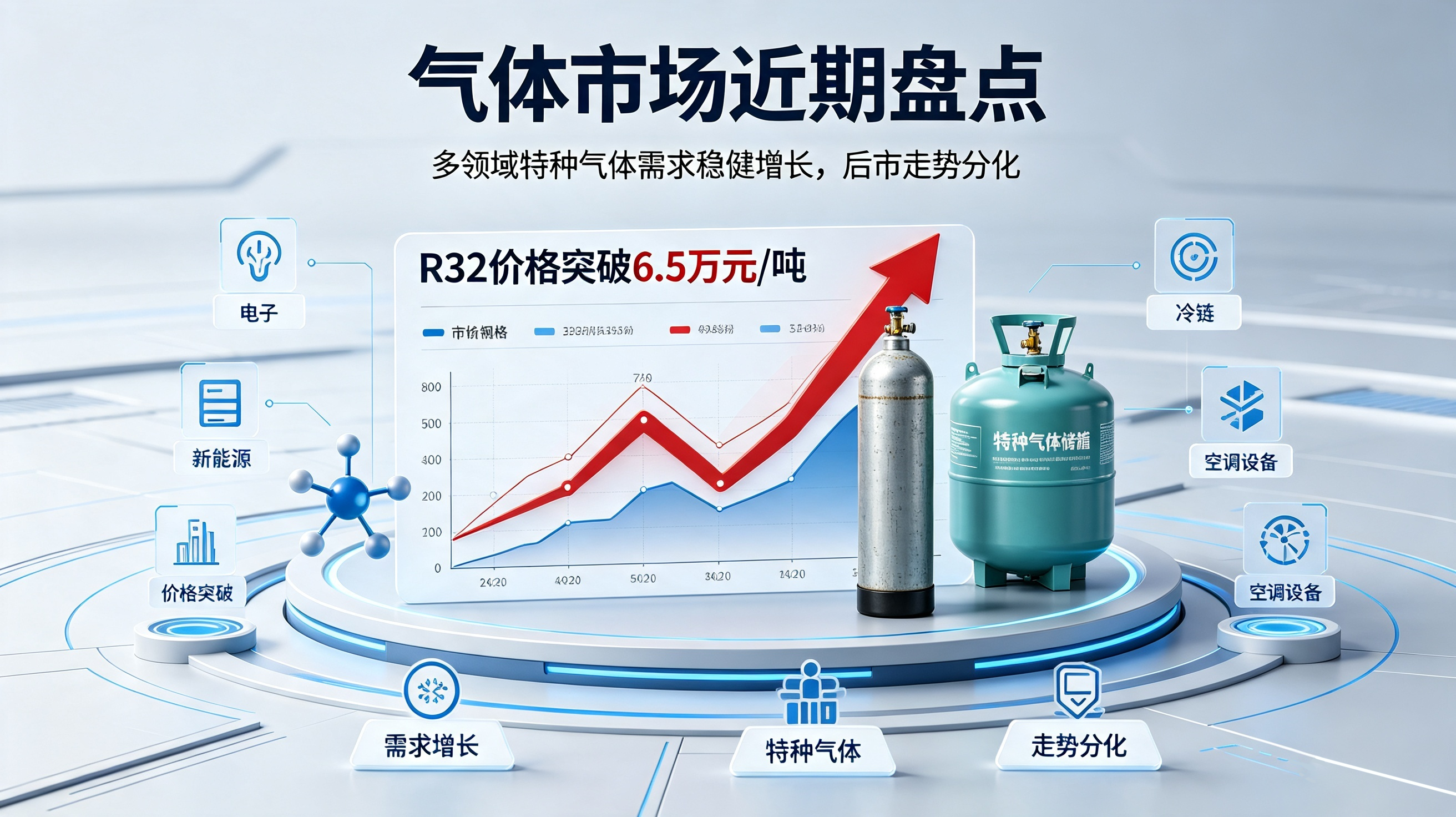 气体市场近期盘点：R32价格突破6.5万元/吨，多领域特种气体需求稳健增长