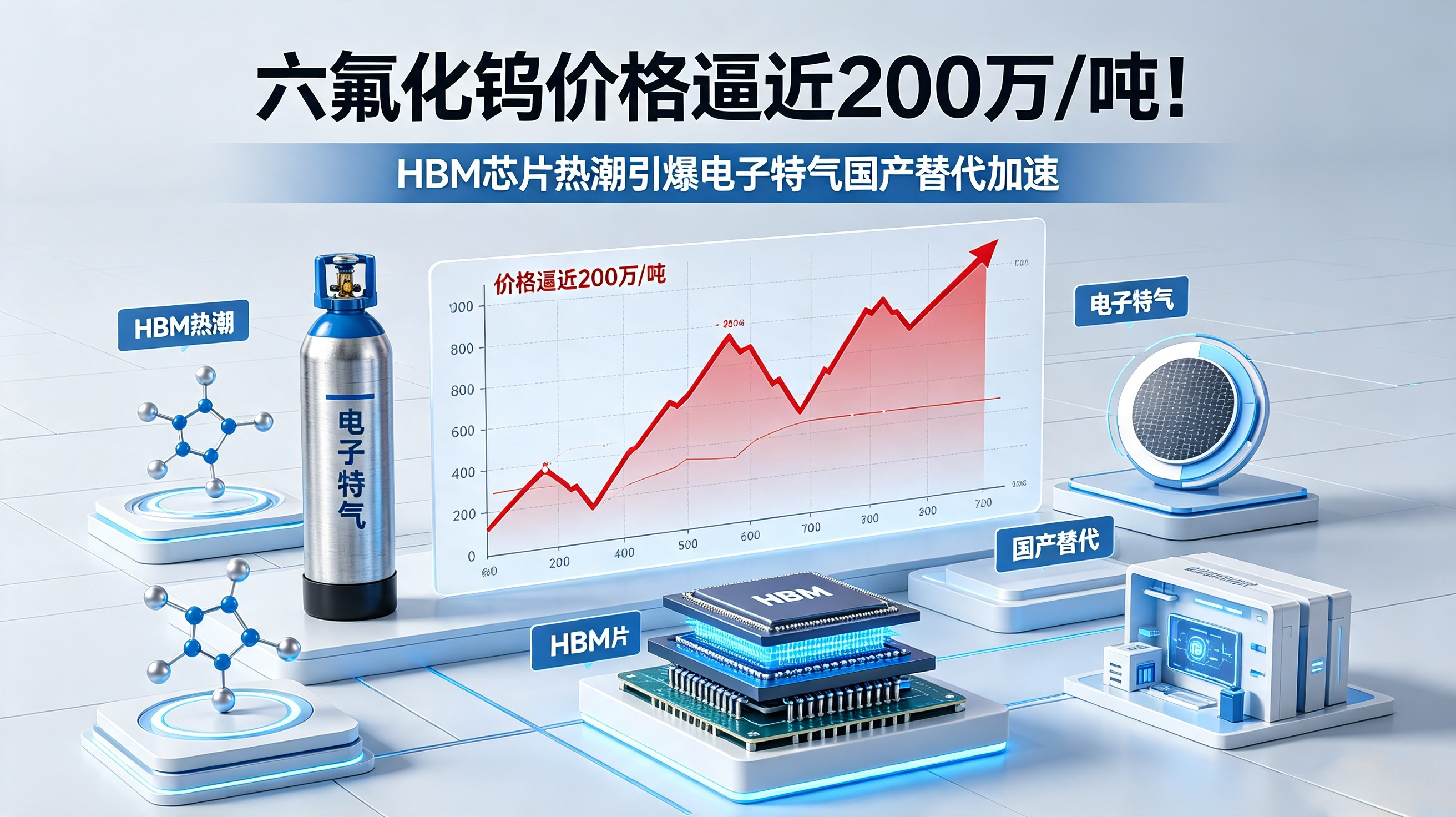 六氟化钨价格逼近200万/吨！HBM芯片热潮引爆电子特气国产替代加速