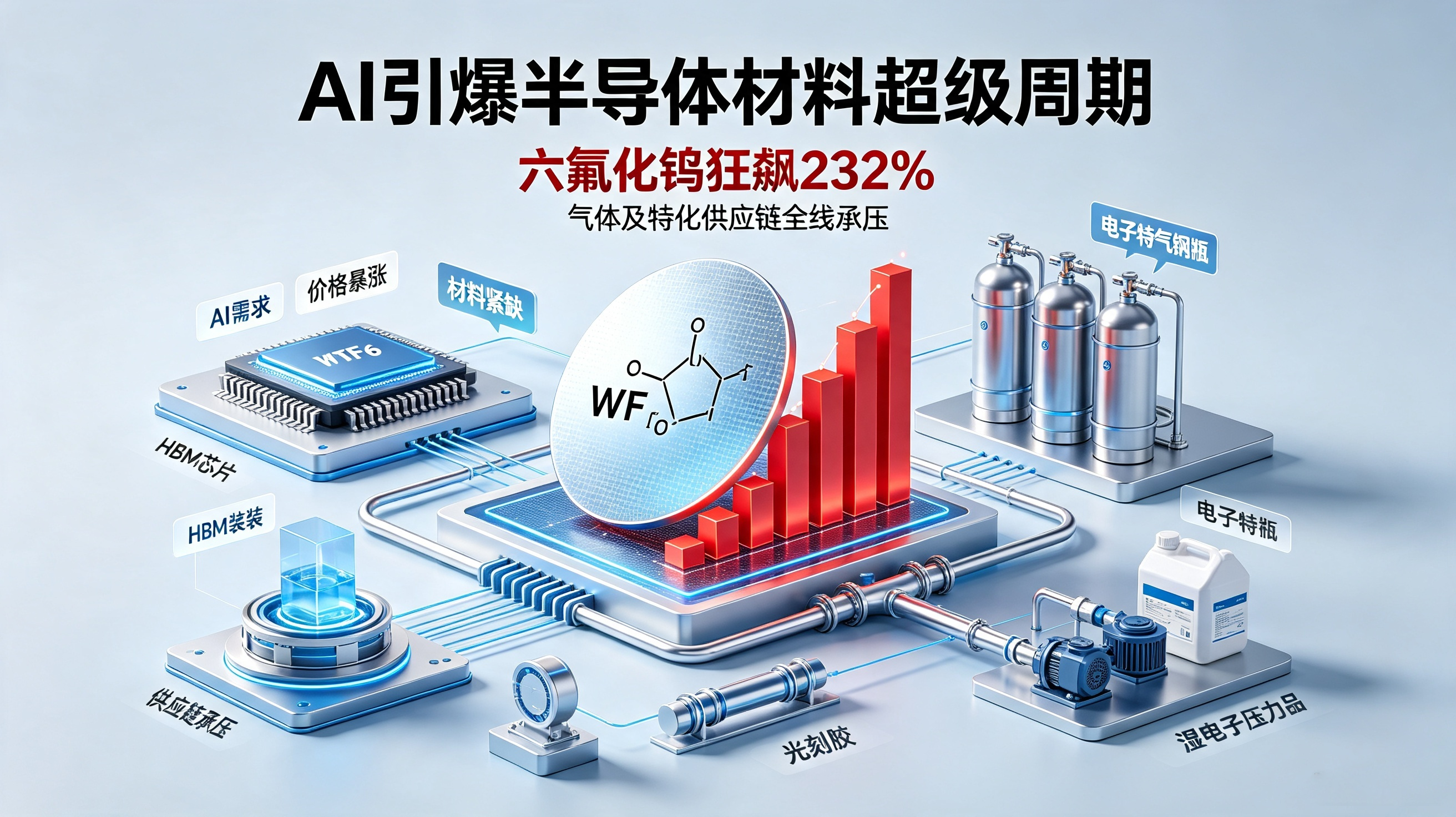 AI引爆半导体材料超级周期：六氟化钨狂飙232%，气体及特化供应链全线承压