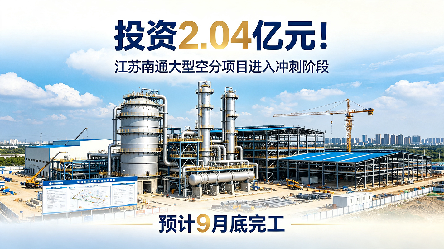 投资2.04亿元！江苏南通大型空分项目进入冲刺阶段，预计9月底完工