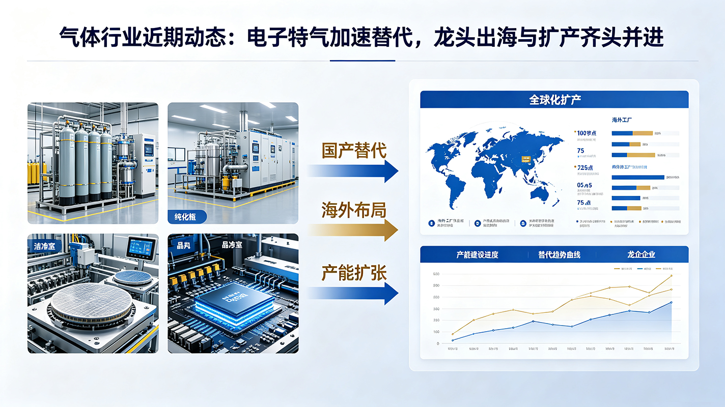 气体行业近期动态：电子特气加速替代，龙头出海与扩产齐头并进