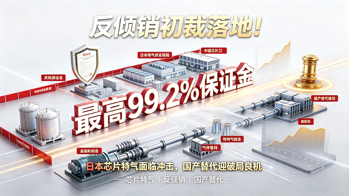 反倾销初裁落地！日本芯片特气面临最高99.2%保证金，国产替代迎破局良机