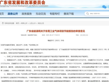 广东省能源局关于东莞工业气体项目节能报告的审查意见